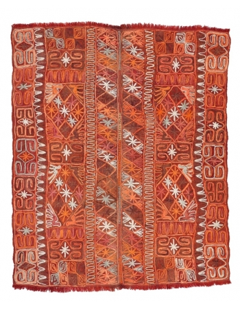 Vintage Embroidered Decorative Arabi Kilim Rug - 5`1" x 6`2"