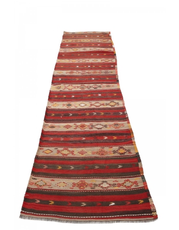 Vintage Decorative Turkish Kilim Runner - 2`6" x 11`0"