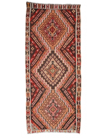 Vintage Handwoven Turkish Kilim Rug - 4`10" x 12`1"