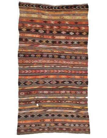 Vintage Embroidered Turkish Kilim Rug - 6`0" x 11`4"