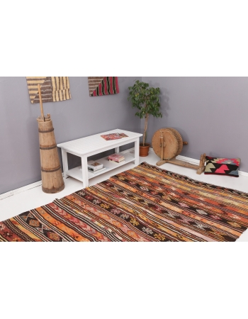 Vintage Embroidered Turkish Kilim Rug - 6`0" x 11`4"