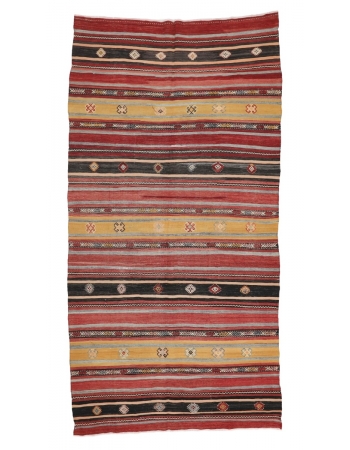 Striped Vintage Turkish Kilim Rug - 5`5" x 10`8"