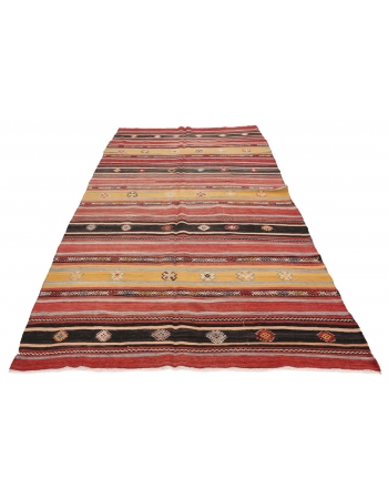 Striped Vintage Turkish Kilim Rug - 5`5" x 10`8"