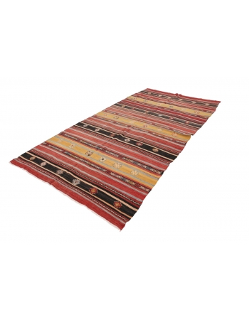 Striped Vintage Turkish Kilim Rug - 5`5" x 10`8"