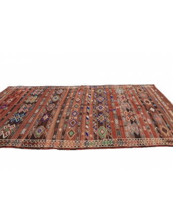 Embroidered Vintage Turkish Kilim Rug - 5`6" x 11`4"