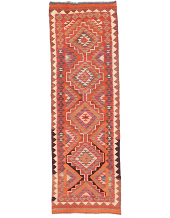 Vintage Orange Kilim Runner - 3`2" x 10`0"