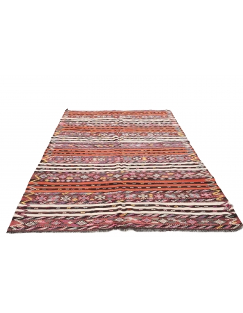 Embroidered Vintage Turkish Kilim Rug - 6`5" x 9`7"