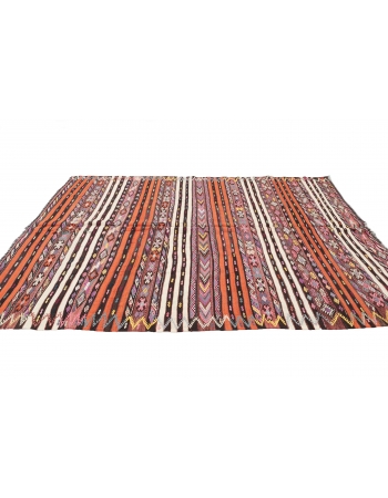 Embroidered Vintage Turkish Kilim Rug - 6`5" x 9`7"