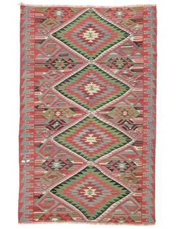 Vintage Turkish Denizli Kilim Rug - 5`6" x 8`11"