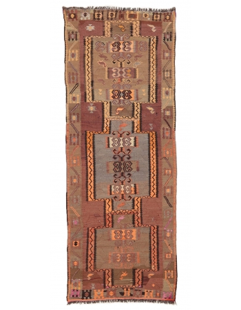 Decorative Vintage Kars Kilim Rug - 4`2" x 11`0"