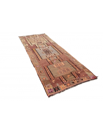 Decorative Vintage Kars Kilim Rug - 4`2" x 11`0"