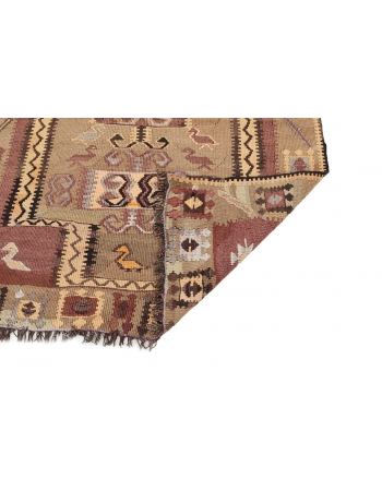 Decorative Vintage Kars Kilim Rug - 4`2" x 11`0"