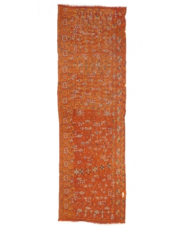 Orange Embroidered Arabi Kilim Runner - 2`8" x 8`6"