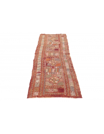 Vintage Embroidered Arabi Kilim Runner - 2`6" x 7`7"