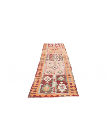 Vintage Orange Kilim Runner - 3`1" x 10`4"