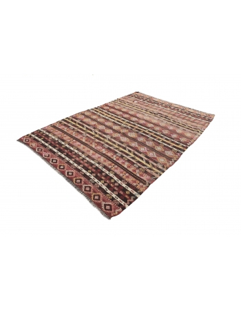 Embroidered Vintage Kilim Rug - 6`7" x 9`8"