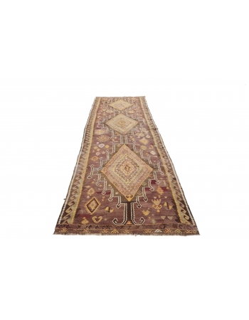 Vintage Decorative Turkish Kilim Rug - 4`2" x 12`11"
