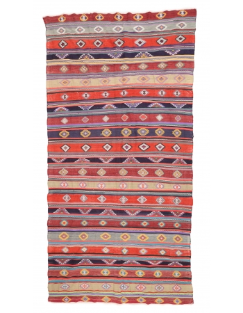 Colorful Large Vintage Kilim Rug - 7`3" x 13`7"