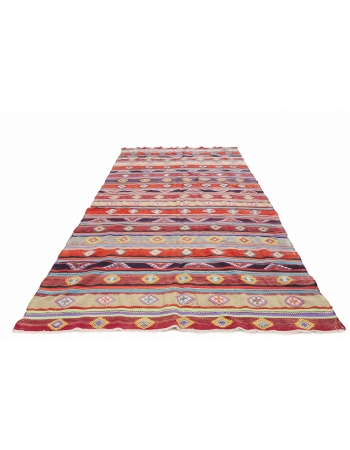 Colorful Large Vintage Kilim Rug - 7`3" x 13`7"