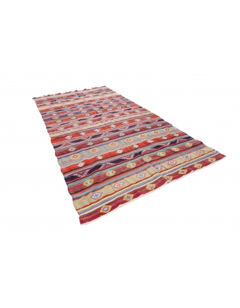 Colorful Large Vintage Kilim Rug - 7`3" x 13`7"