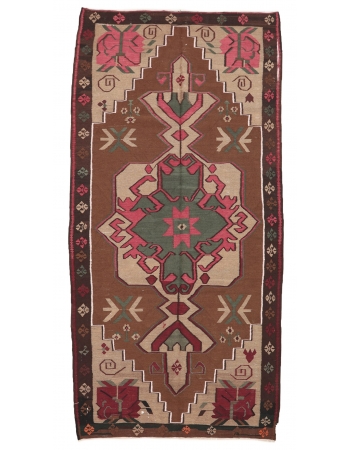 Decorative Vintage Turkish Kilim Rug - 5`3" x 11`0"