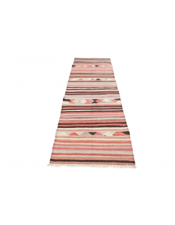 Striped Colorful Vintage Kilim Runner - 2`11" x 9`2"