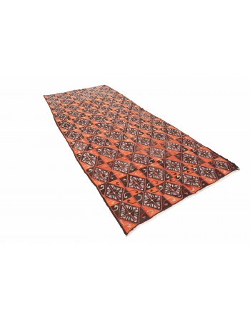 Orange & Brown Vintage Kilim Rug - 4`11" x 11`10"