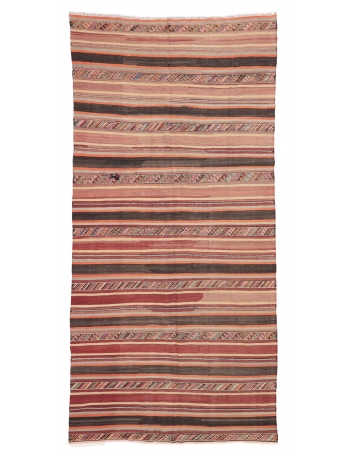 Striped Vintage Turkish Kilim Rug - 5`7" x 11`1"