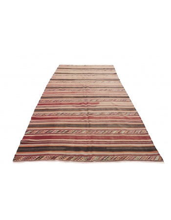 Striped Vintage Turkish Kilim Rug - 5`7" x 11`1"