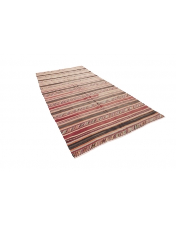 Striped Vintage Turkish Kilim Rug - 5`7" x 11`1"