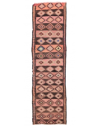 Decorative Vintage Herki Kilim Runner - 3`7" x 12`6"