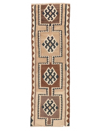 Neutral Vintage Kilim Runner - 3`3" x 10`11"