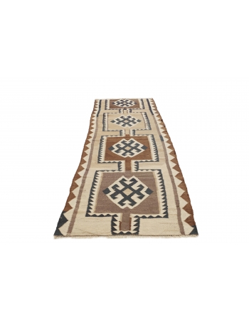 Neutral Vintage Kilim Runner - 3`3" x 10`11"