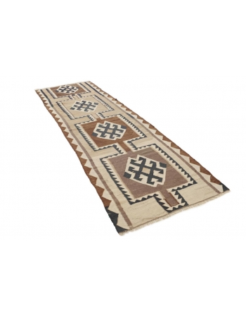 Neutral Vintage Kilim Runner - 3`3" x 10`11"