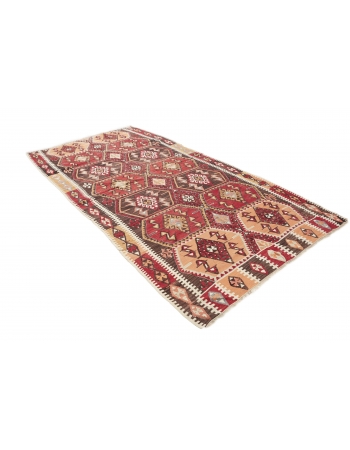 Vintage Turkish Kaisari Kilim Rug - 5`4" x 10`10"