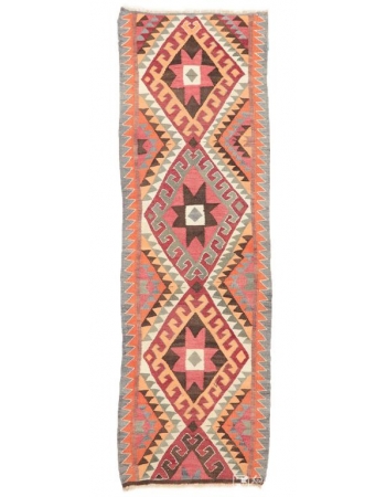 Vintage Colorful Herki Kilim Runner - 3`2" x 10`4"