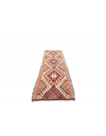 Vintage Colorful Herki Kilim Runner - 3`2" x 10`4"