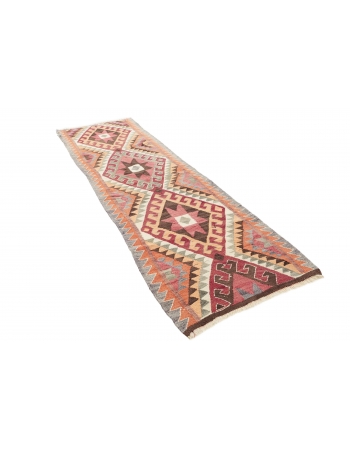 Vintage Colorful Herki Kilim Runner - 3`2" x 10`4"