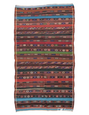 Embroidered Vintage Kilim Rug - 6`1" x 11`0"