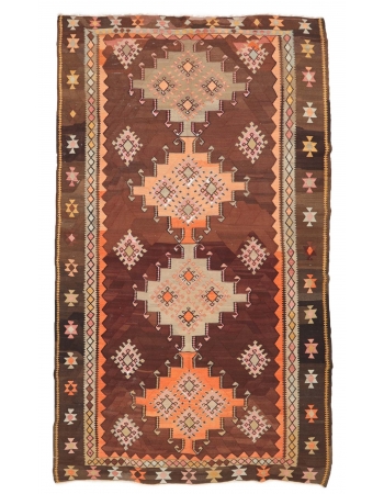 Vintage Unique Turkish Kars Kilim Rug - 6`4" x 11`8"