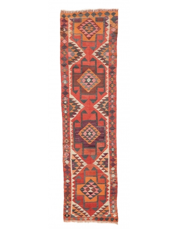 Decorative Vintage Herki Kilim Runner - 3`5" x 10`8"