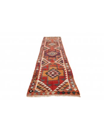 Decorative Vintage Herki Kilim Runner - 3`5" x 10`8"