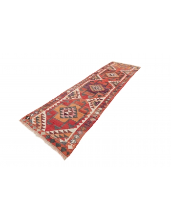 Decorative Vintage Herki Kilim Runner - 3`5" x 10`8"