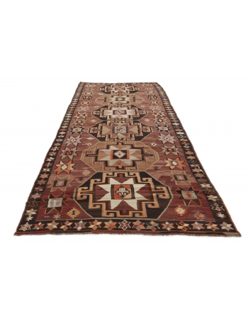 Vintage Turkish Kars Kilim Rug - 5`10" x 14`9"