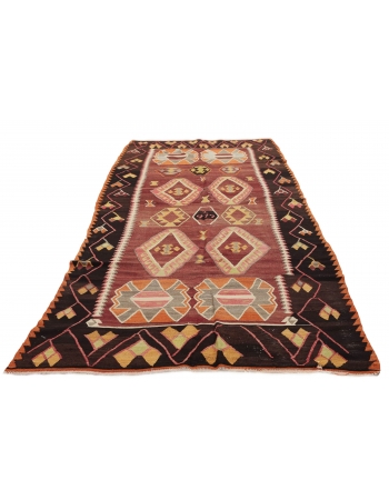 Unique Vintage Turkish Kilim Rug - 5`8" x 12`0"