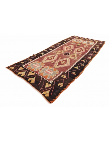 Unique Vintage Turkish Kilim Rug - 5`8" x 12`0"