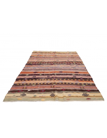 Striped Turkish Vintage Kilim - 6`7" x 10`8"