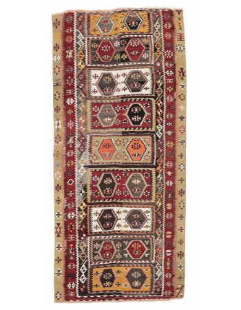 Unique Vintage Turkish Kilim Rug - 5`1" x 11`10"