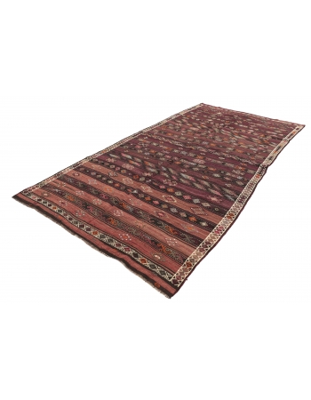 Embroidered Vintage Kilim Rug - 6`4" x 12`2"