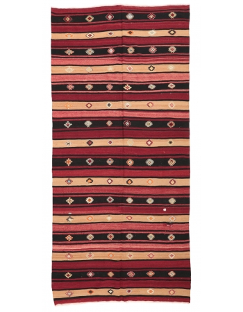 Vintage Striped Turkish Kilim Rug - 5`10" x 11`5"